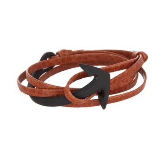 NEW MIANSAI ANCHOR MEN BRACELET GENUINE LEATHER METAL HOOK NECKLACE CUFF BROWN X - Picture 2 of 13